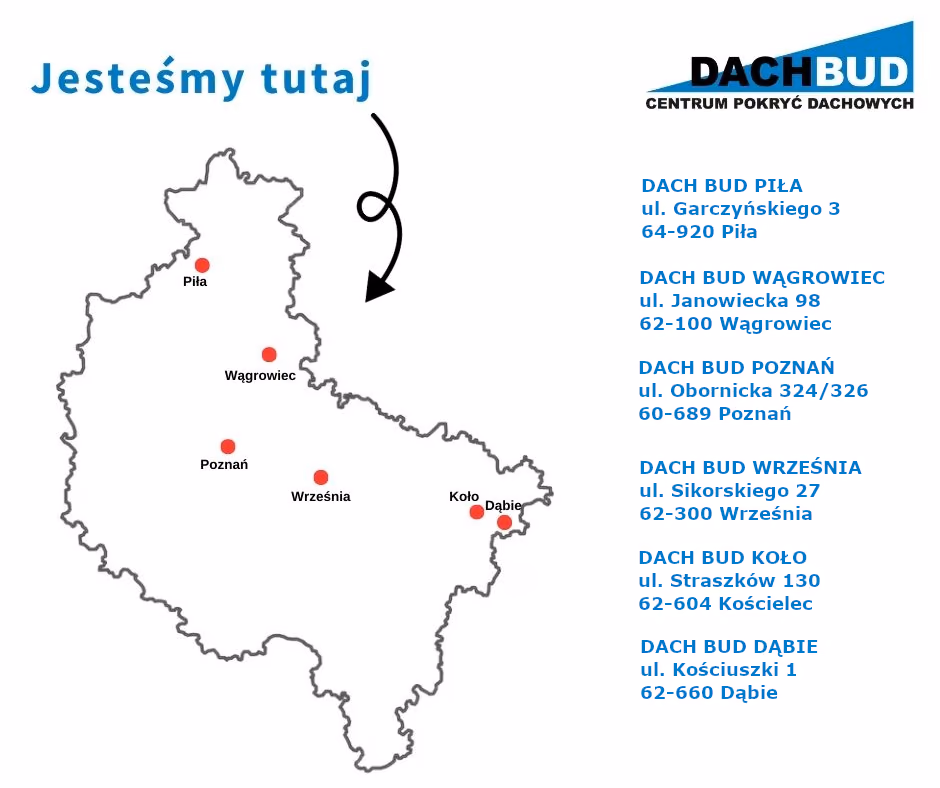 Mapa oddziałów DACH BUD w Wielkopolsce